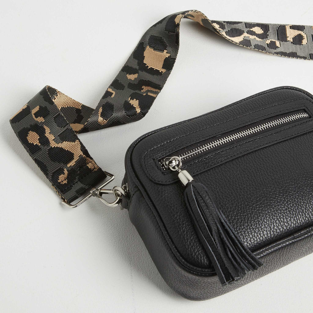 Crossbody Strap - Dark Leopard Print (Silver Hardware)