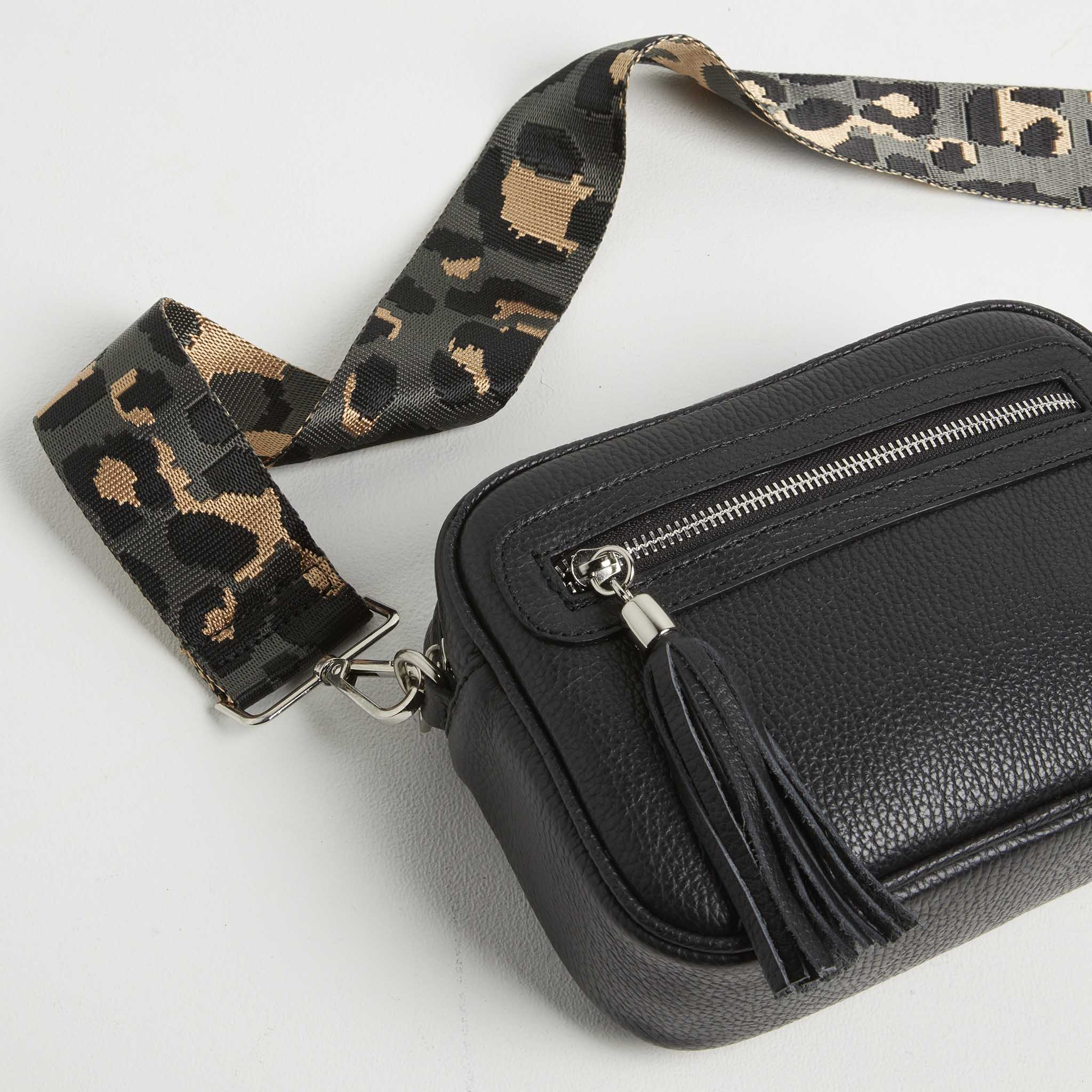 Crossbody Strap - Dark Leopard Print (Silver Hardware)