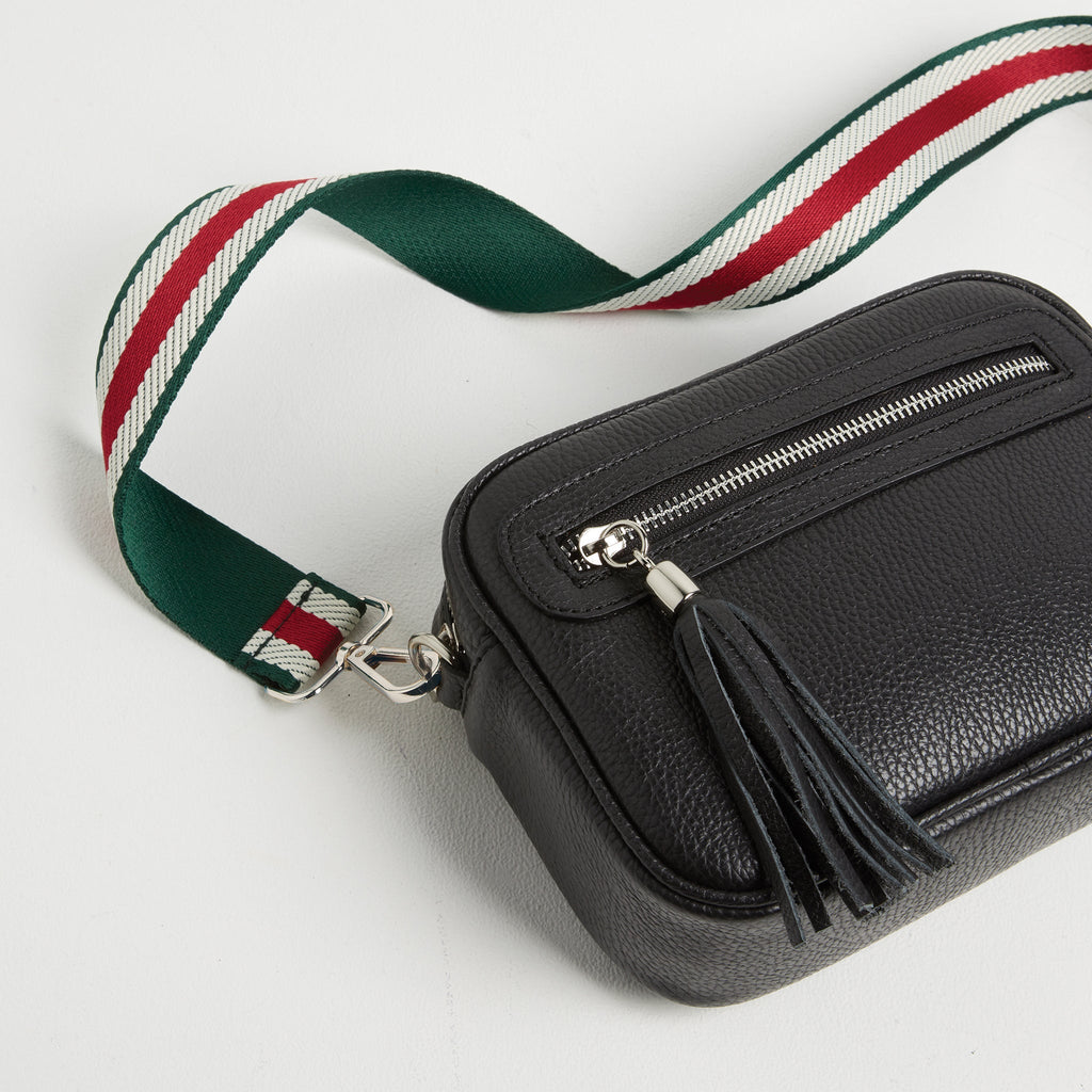 Crossbody Strap - Green Stripe (Silver Hardware)