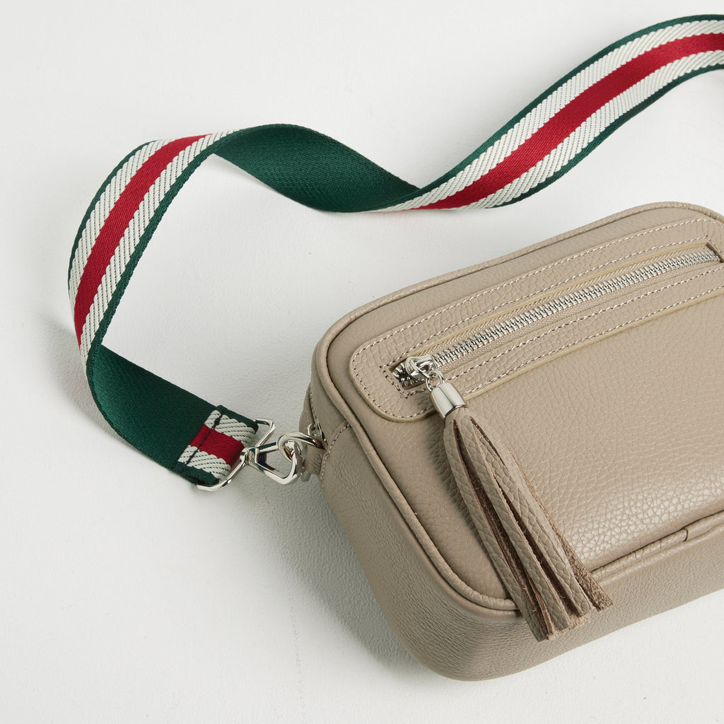 Crossbody Strap - Green Stripe (Silver Hardware)