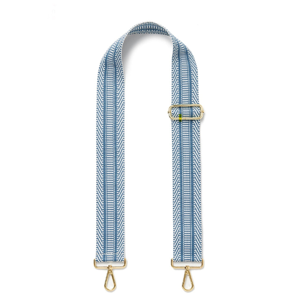 Crossbody Strap - Light Blue and White Chevron (Gold Hardware)