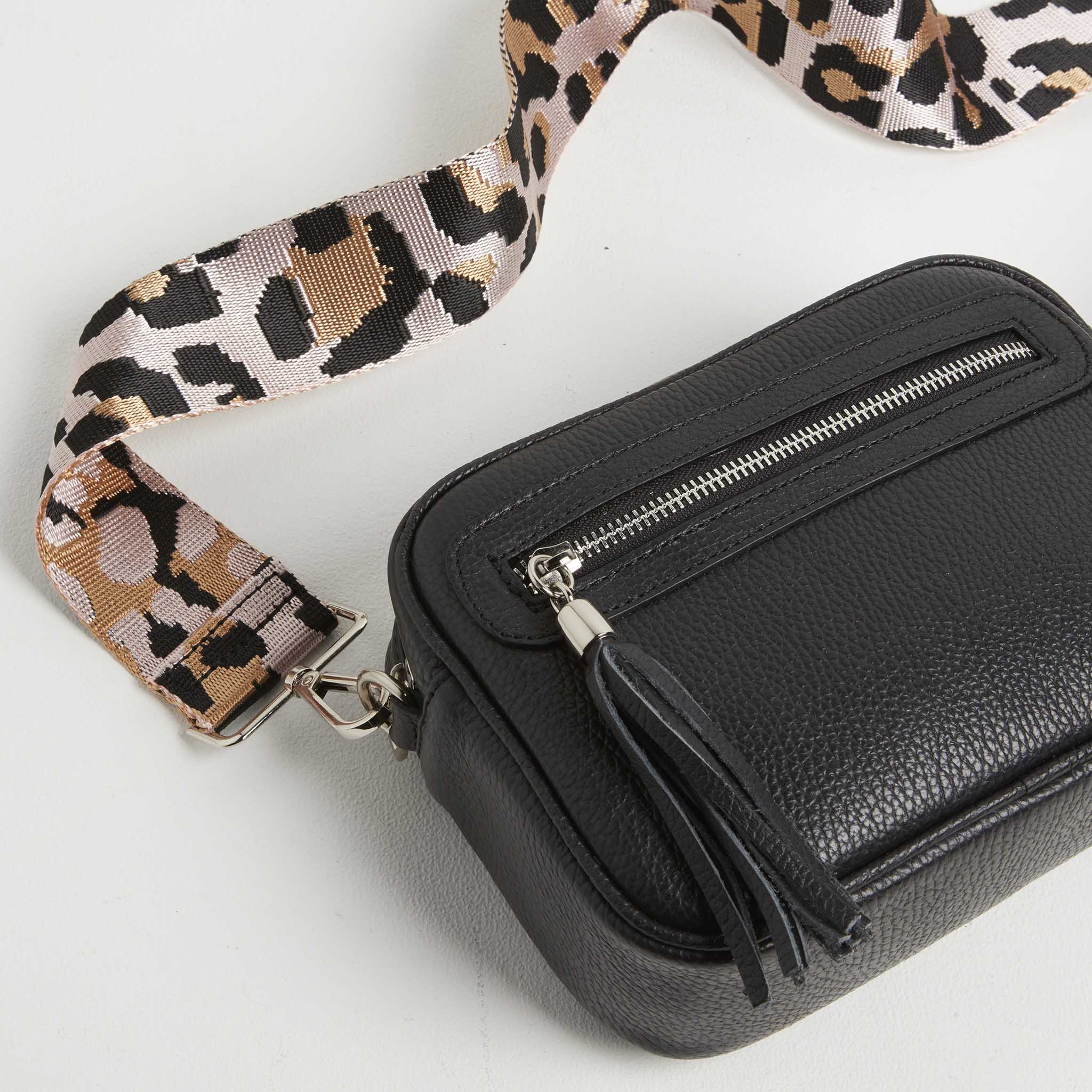 Crossbody Strap - Light Pink Leopard Print (Silver Hardware)