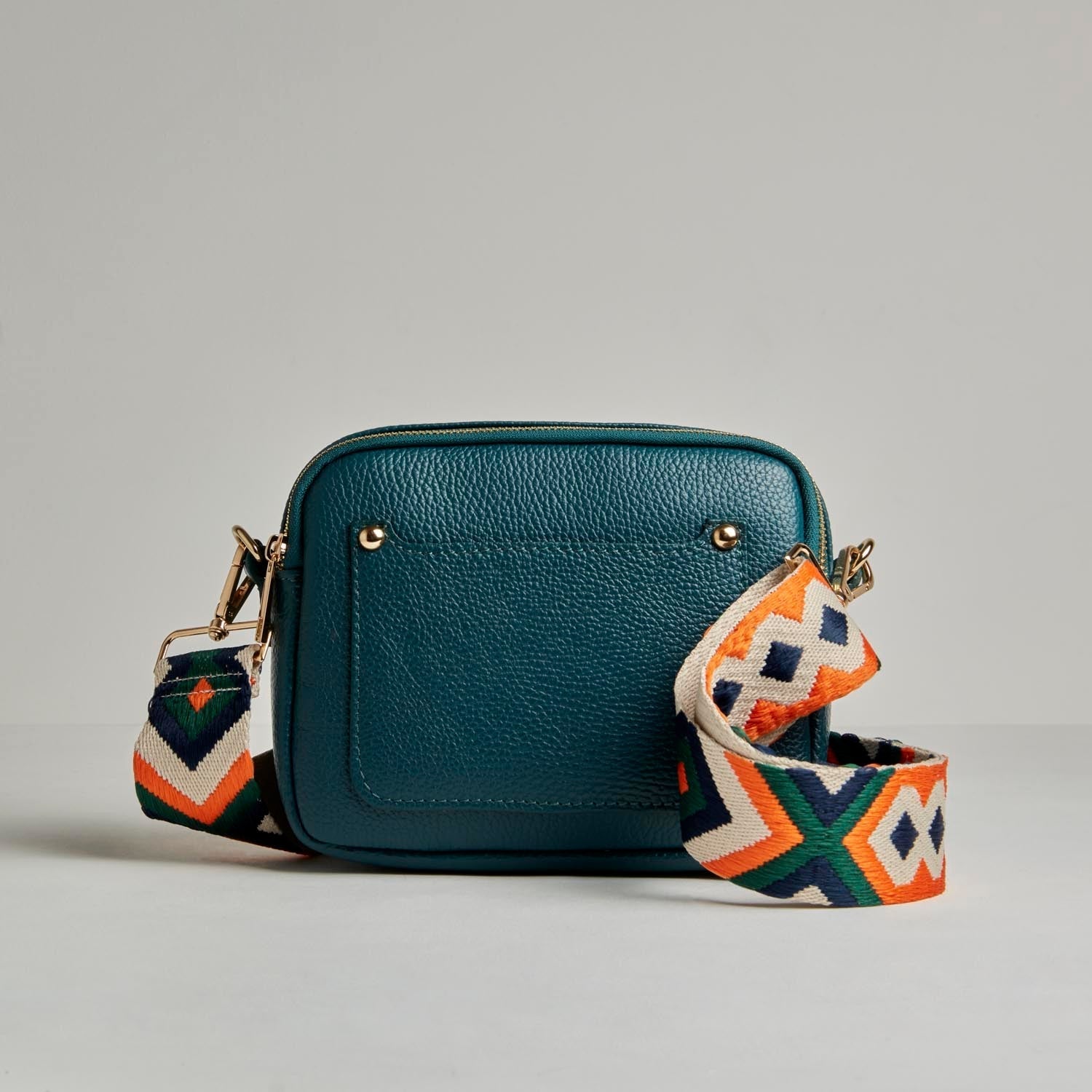 Crossbody Strap -  Orange and Navy Bohemian Print (Gold Hardware)