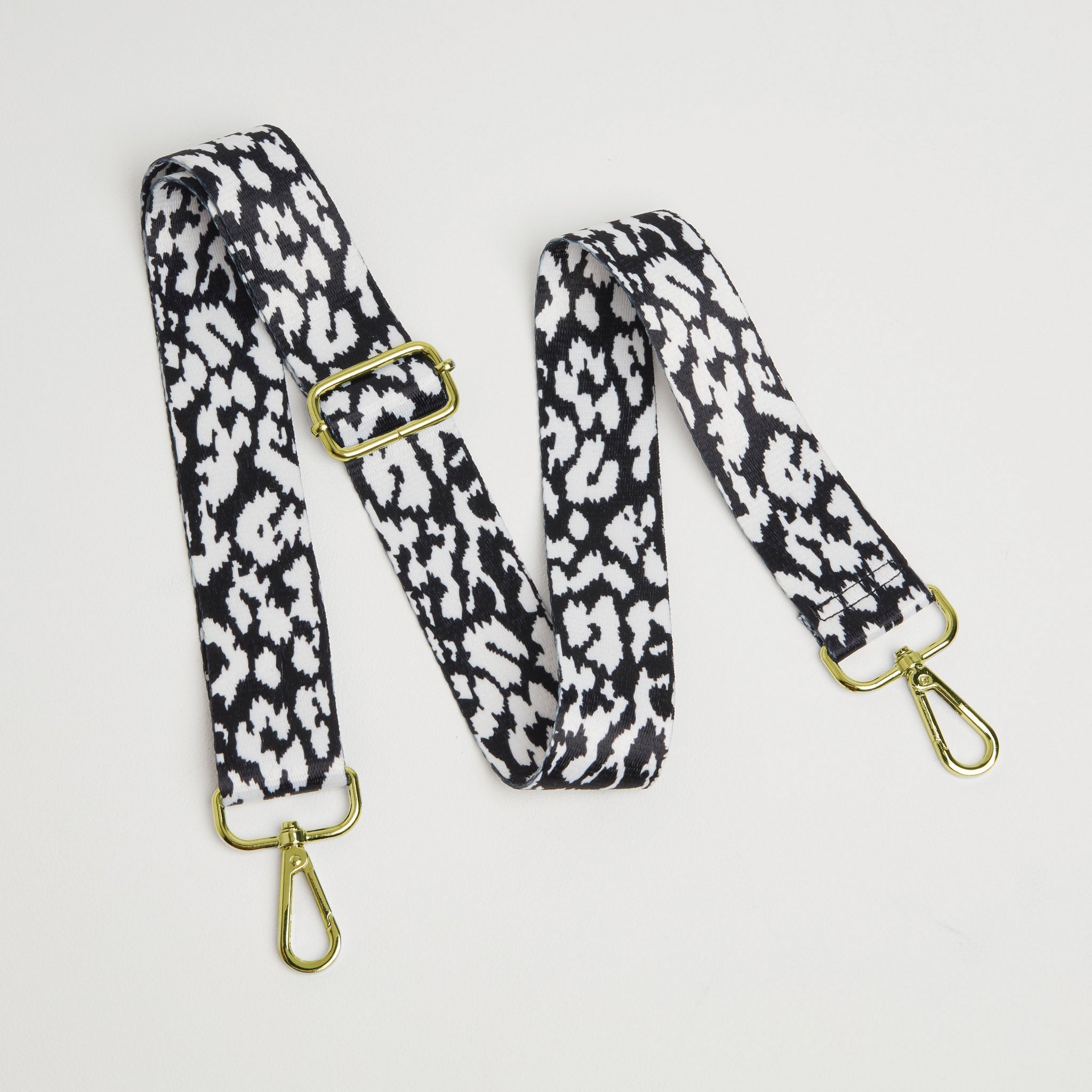 Crossbody Strap - White and Black Leopard Print (Gold Hardware)