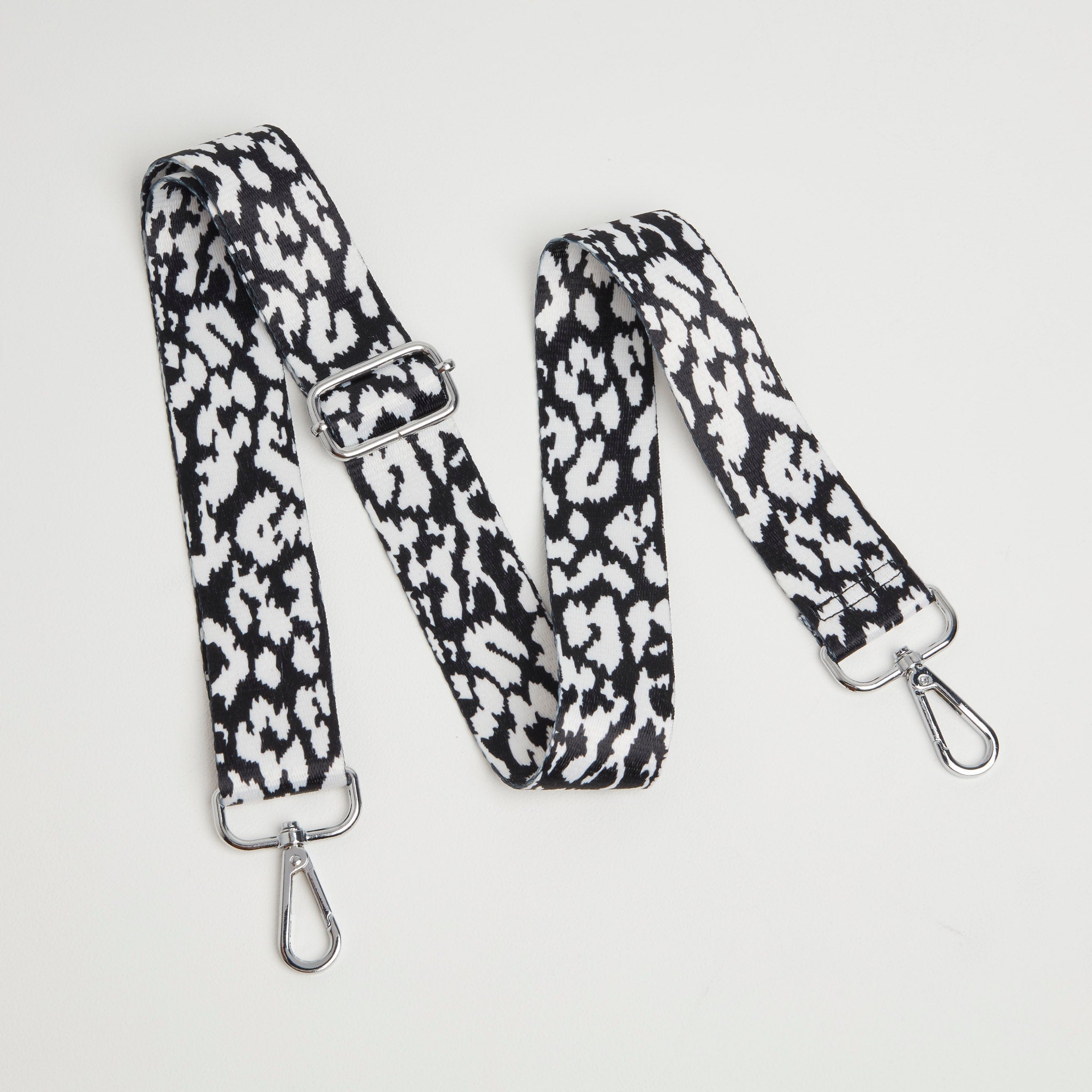 Crossbody Strap - White and Black Leopard Print (Silver Hardware)