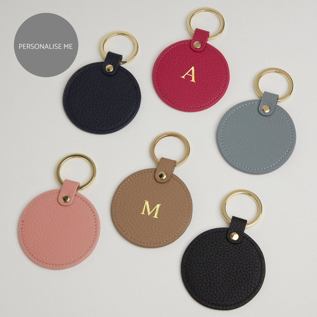 Leather Round Keyring - Gold Hardware