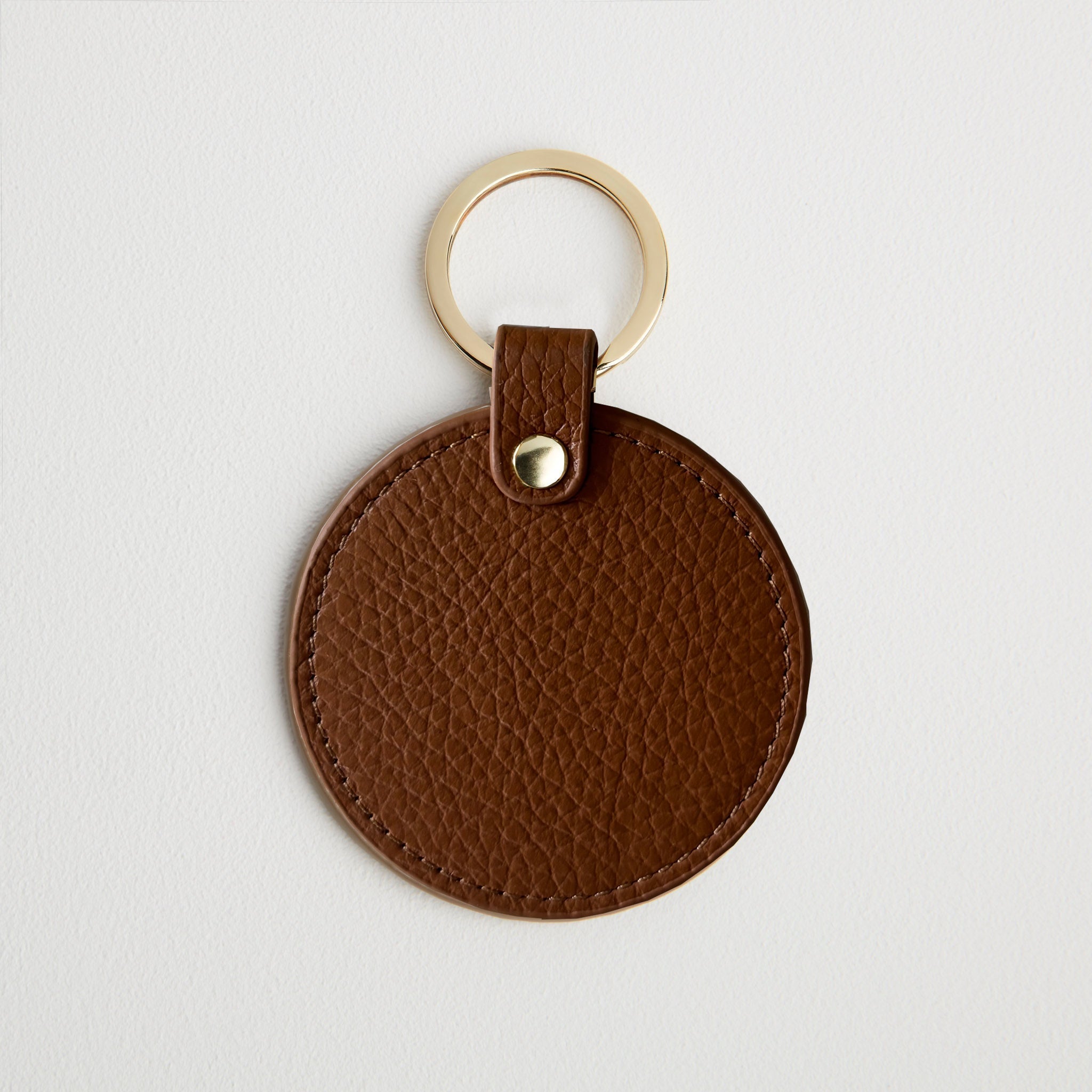 Leather Round Keyring - Gold Hardware